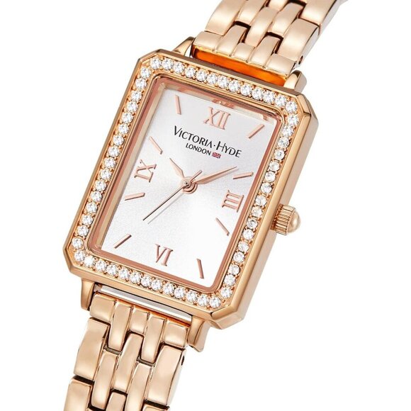 VICTORIA HYDE Womens Elegant Watch Mother Pearl Dial Gold Crystal Leather Band - Picture 2 of 6